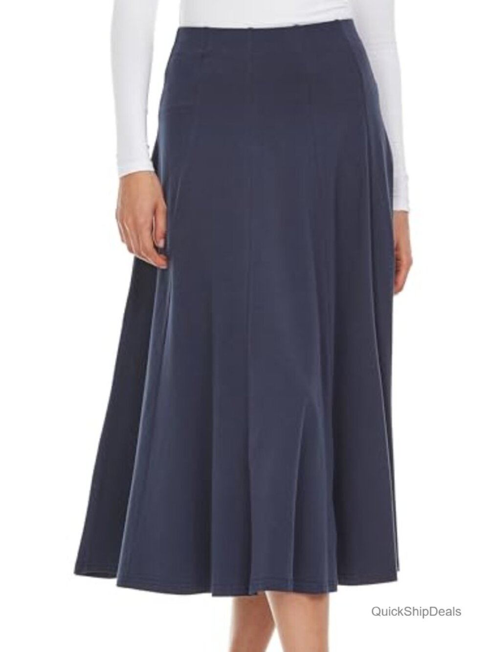 Women's Cotton Midi Panel Skirt Elastic Waist Office Pleated